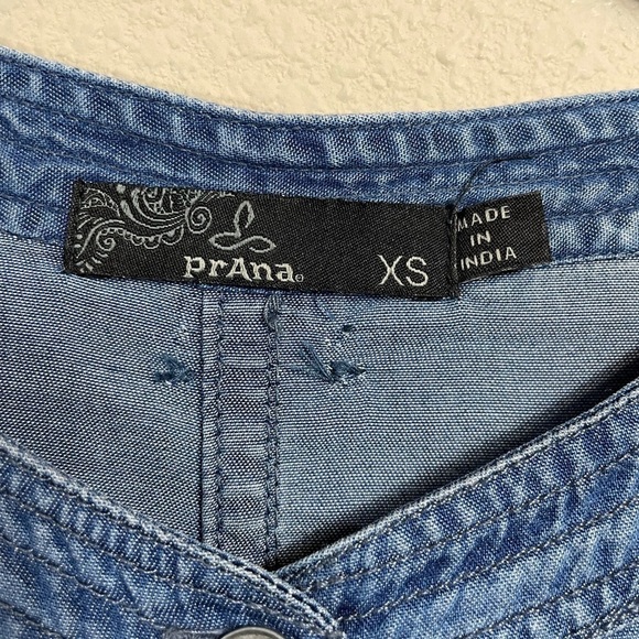 PrAna Tencel Button Down Shirt Dress long sleeves with tabs chambray, sz XS - Picture 9 of 9